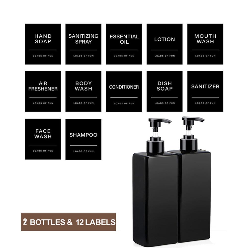 2pcs/set 500ml Square Empty Lotion Bottles with Labels Refillable Bottle Dispenser Containers Soap and Dish Soap Dispenser