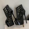 Black Women Sexy Peep Toe Party Stripper Pole Dance Shoes Fashion Zip Ankle Boots Super High Heels Platform Booties Female