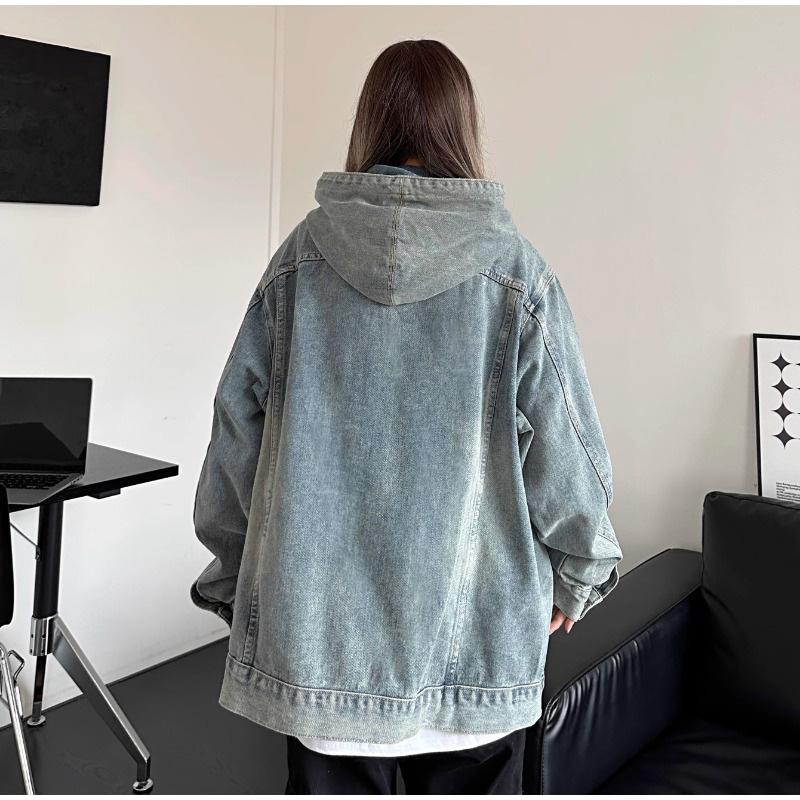 Spring Autumn Vintage Denim Jacket Three-dimensional Pocket Workwear Top Women Men High Street Coat Handsome Wash Jeans Coat