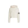 Originals Campus 00s Series Clover Logo Stripe Print Cropped Hoodie Long Sleeve Sweatshirt Women Tops White IB5921
