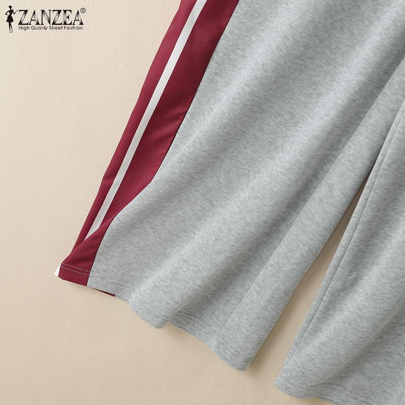 ZANZEA Women Casual Elastic Waist Loose Patchwork Long Pants