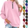 Women's Fashion Long Sleeve Loose Oversize Solid Color Half Zipper Neck Sweater Top With Pockets