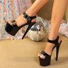 Women's Black Buckle Sexy Sandals Dance Shoes Nightclub Party Shoes 17cm Higher 7cm Waterproof Platform LFD-181-A46
