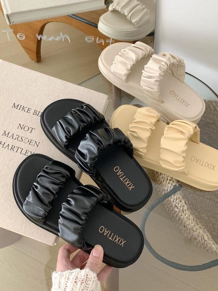 Slides with Heel Outside Summer 2024 Soft Height Women's Slippers and Ladies Sandals Off White Shoes I F Waterproof Shoe Unique