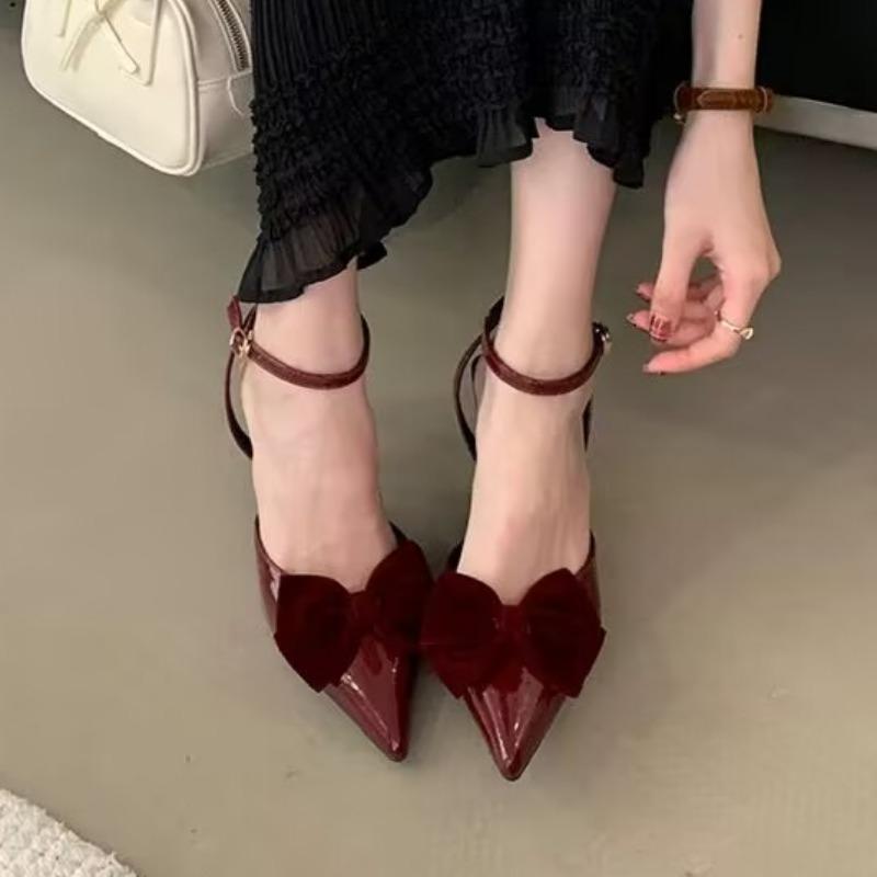 Summer New Sandals Women Pointy Head Shallow Mouth Butterfly Knot Cross Strap Anti-slip Wear-resistant High Heels