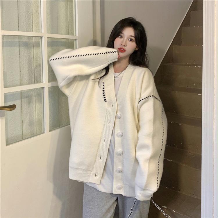Autumn and Winter Sweater Women's Retro Lazy Wind Loose Tops Knitted Cardigan Jacket Tide