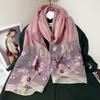 Women's Begonia Embroidered Imitation Silk Scarf - Elegant, Beaded Shawl for Autumn and Winter