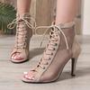 Women's Sandals 2025 Summer Boots High Top High Heels Dance Ballroom Ladies Shoes Girl Fashion Party Mesh Cutout Heeled Sandals