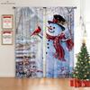 2 Pieces Christmas Snowman Elk Cartoon Printed Curtains Suitable for Bedroom Dining Room Holiday Decorative Curtains