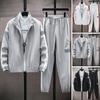 2Pcs/Set Men Sportswear Set Patchwork Color Stand Collar Long Sleeve Zipper Placket Jacket