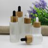Frosted Glass Cosmetic Bottle with Bamboo Dropper, 20-60ml, for Essential Oils and Original Liquids.