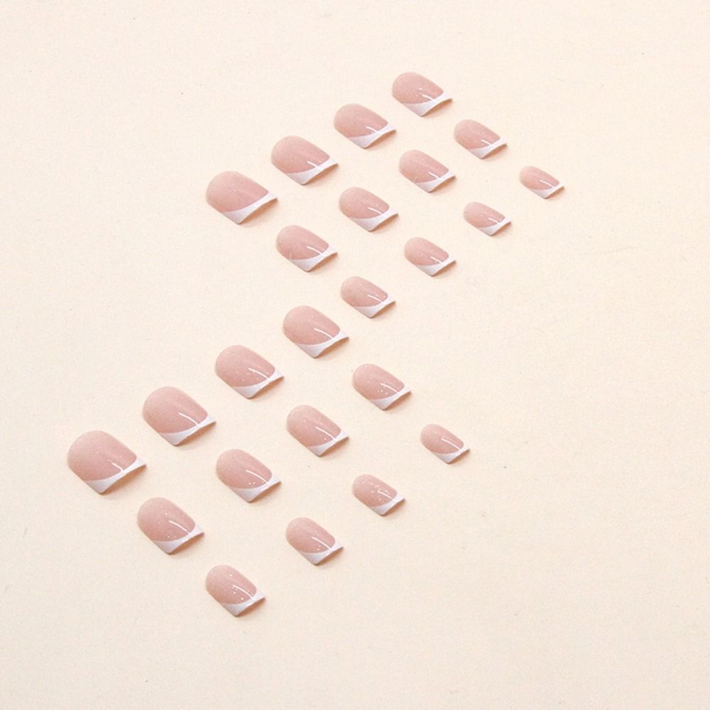 24pcs Detachable DIY Press On Nails White Edge Pink French Simple Short Square False Nails