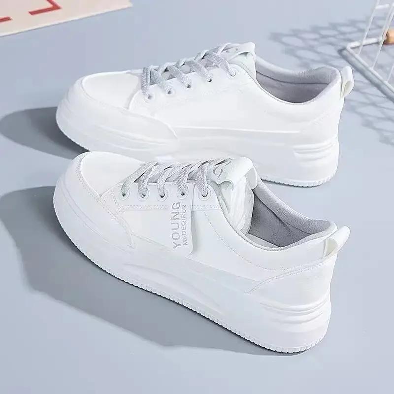 Fashion 2024 Women's Vulcanize Shoes Lace-up White Sneakers Fashion Running Comfortable Casual Female