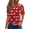 Women's Fashionable Casual Short Sleeve Christmas Print Round Neck Pullover Top