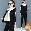 Large Size Women's Autumn and Winter 2 Piece Set Tracksuit Loose Hooded Zipper Fleece Jacket and Plus Velvet Sweatpant Suit