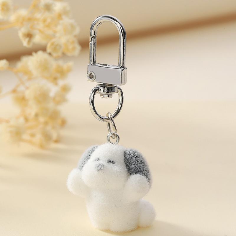 Kawaii 3D Flocking Puppy Keychain Cartoon Little Dog Plush Keyring Car Key Holder Bag Pendant Earphone Decoration Couple Gifts