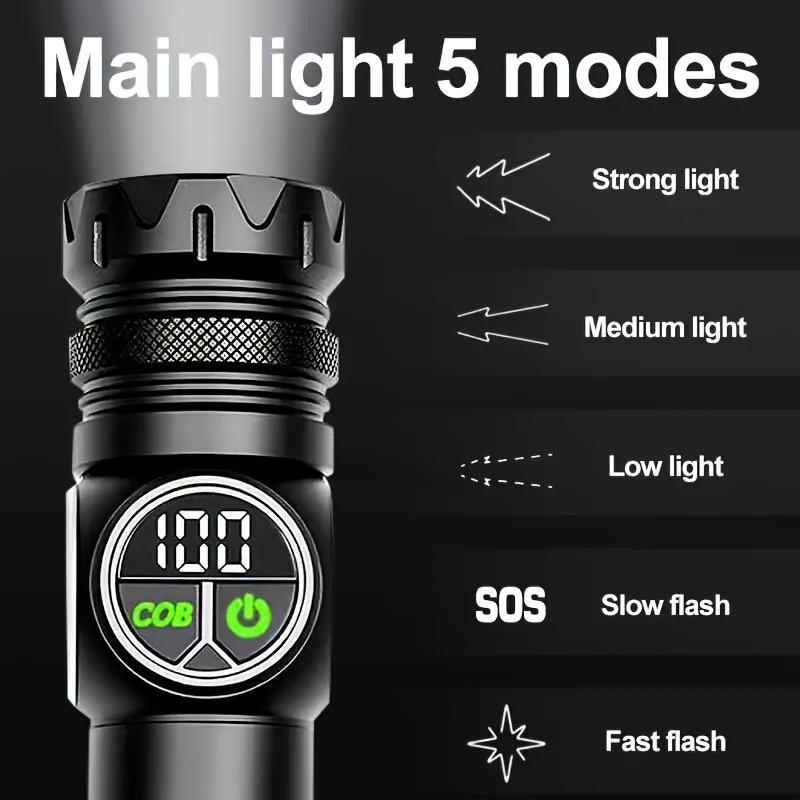 Ultra Bright LED Flashlight COB, Aluminum Alloy Headlight, Long Battery Life, Suitable for Outdoor Hiking, Hunting, Camping, Gifts
