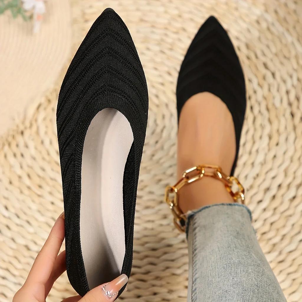 Women's Pointed Toe Flat Shoes Knitted Slip On Shoes Casual Breathable Ballet Flats Women Low Heel Barefoot Shoes Plus Size 43