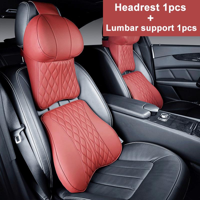Car Leather Headrest Lumbar Support Memory Foam Car Rest Neck Pillow Back Cushion Seat Waist Supports Car Interior Accessories