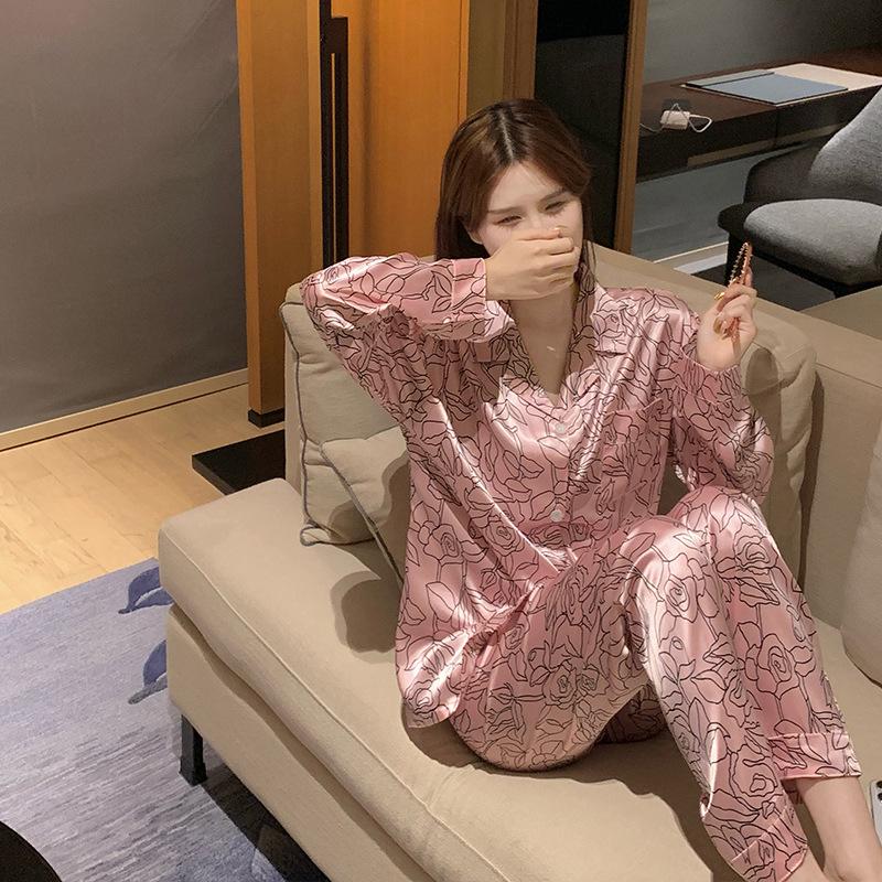 Luxury Women's Imitation Silk Long Sleeve Pajama Set - Spring/Summer Collection