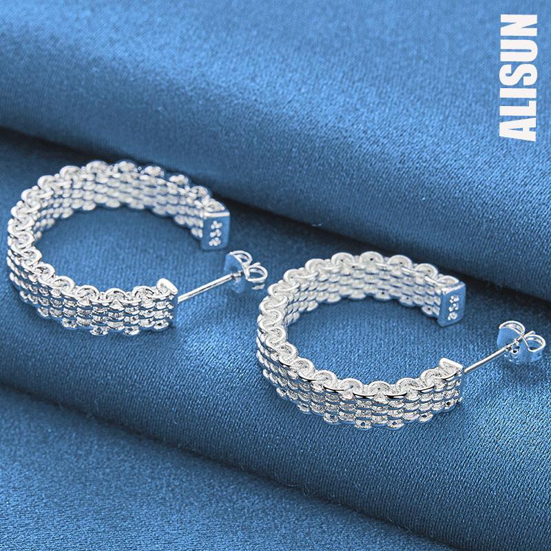 925 Sterling Silver Woven Piercing Earrings Fashionable Wedding Jewelry