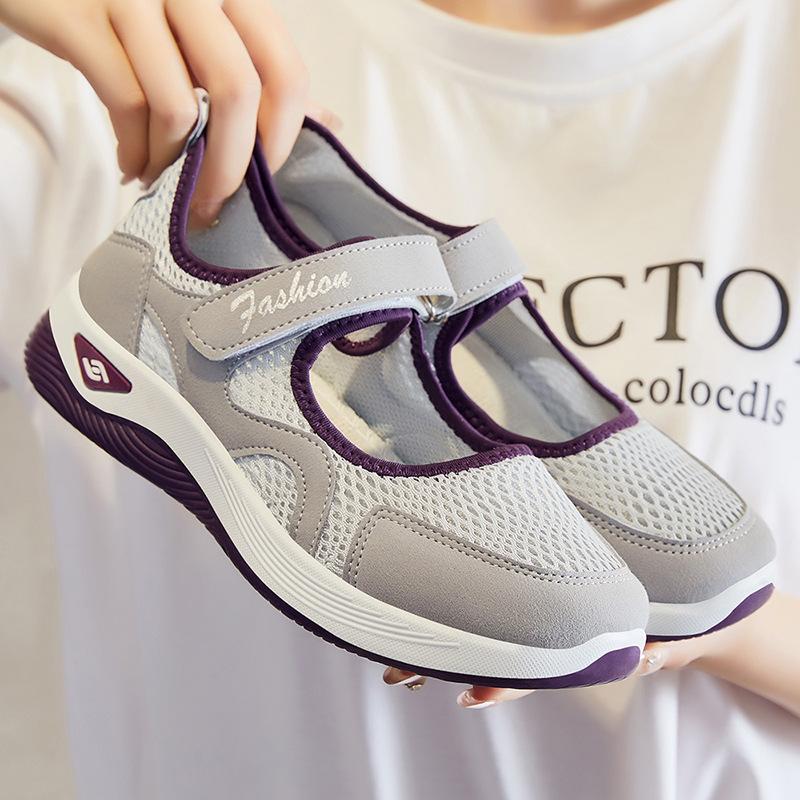 Women's Breathable Mesh Walking Shoes, Solid Color Hook and Loop Sneakers, Women's Footwear