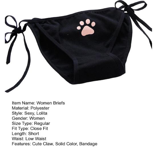 Women Briefs Cute Claw Bandage Mid Waist Solid Color Sexy Lolita