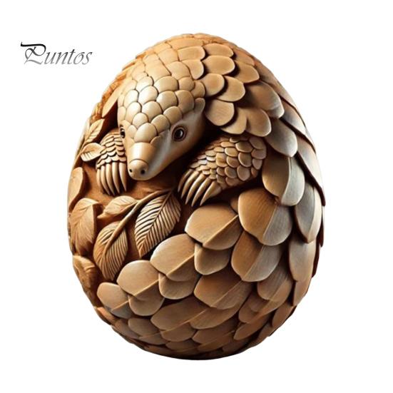 Animal Easter Carving Craft Egg Wooden Owl Squirrel Monkey Animals Carved Eggs for Home Tiered Tray Table Decor