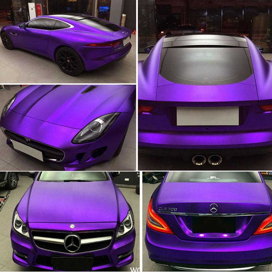 Premium Matte Metallic Chrome Vinyl Car Wrap Film With Air Bubble Purple Satin Metallic Sticker Foil For Car Wrapping Covering