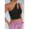 Women's Black One Shoulder Cut Out Detailed Crop Top Blouse