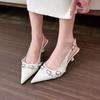 Spring Summer  New Style Women's Hollow Back Single Shoes Sharp Pointed Toe Thin Heel Head Cover Sandals Fashionable
