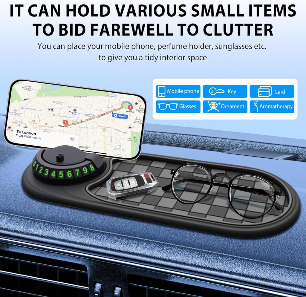 Car Dashboard Phone Holder Multi-functional Auto Non-Slip Adhesive Mat With Parking Phone Number Plate for Car