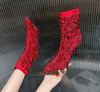Fashion Boots Woman Shoes High Heels Ankle Boots for Women's Red Bling Punk Gothic Pointed Toe Elegant Heel Stripper Dance Wedding Bride