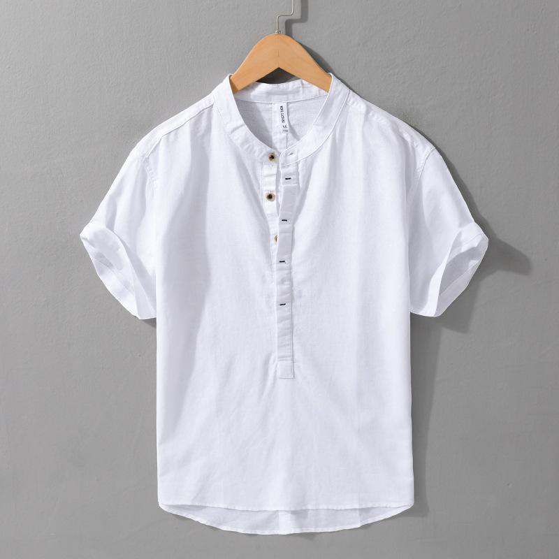 Men's Spring and Summer Wrinkled Linen Short-sleeved Shirt