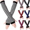 Women Stretchy Striped Fingerless Elbow Gloves Arm Warmer Long Sleevelet Mittens