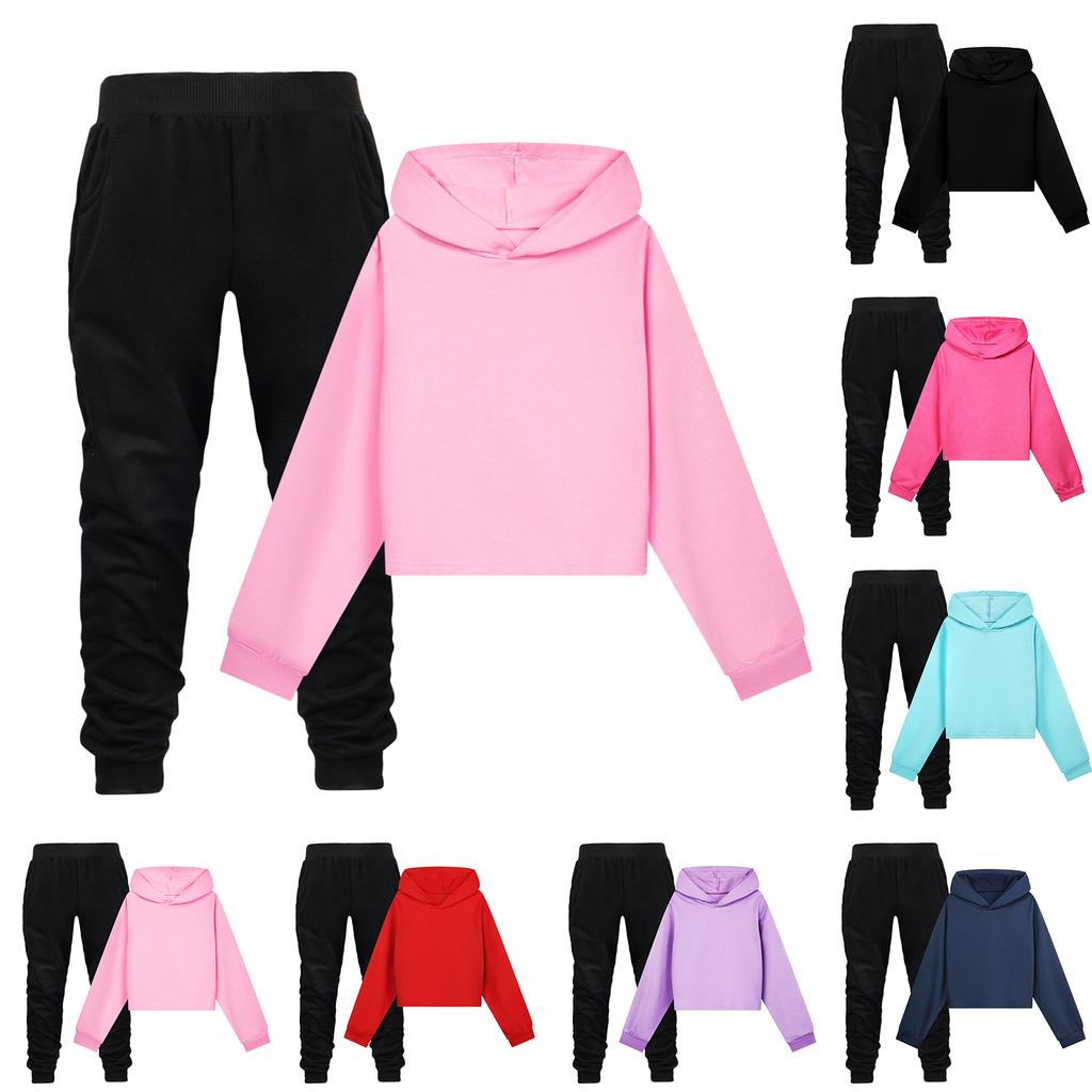 Children's Hooded Top And Trousers Two-piece Sportswear Set Long-sleeved Solid Color Clothing Set