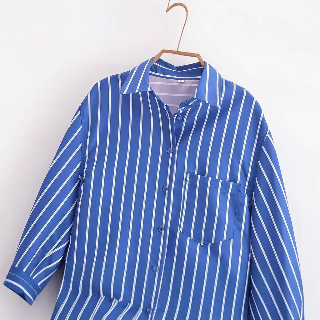 2024 Winter Women's European & American Batwing Sleeve Striped Shirt