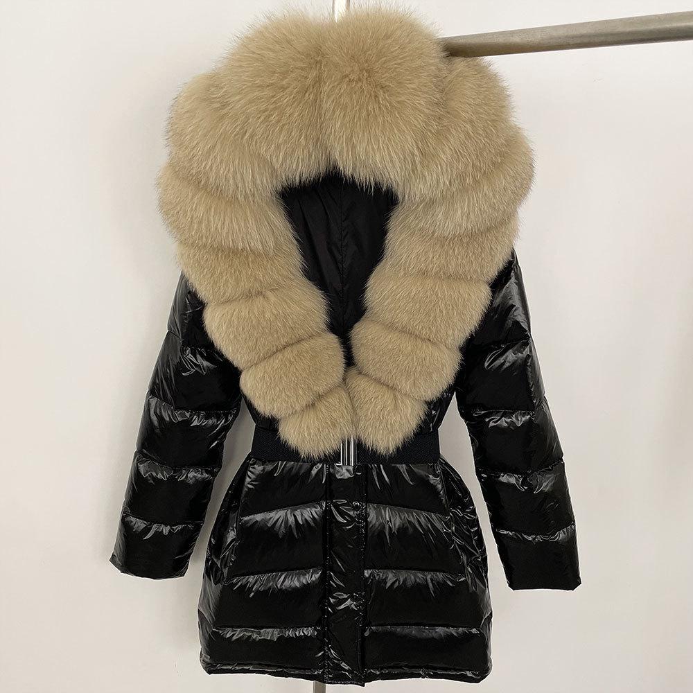 2025 Women's Shiny Coat: Fox Fur Collar, Thickened Long Down Jacket