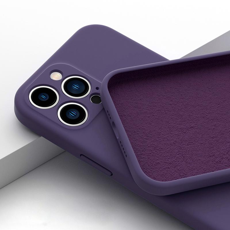 Color Dark Purple Square Liquid Silicone Phone Case For iPhone 15 14 13 12 Pro Max Mini 14 Plus Full X XS MAX 6 6S 7 8 SE 2022 Protection Cover