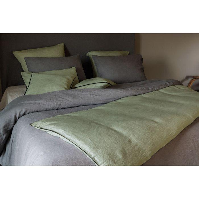 Washed Linen Cushion Cover - Lined with Washed Cotton - Black Braid Finish "Prélude" Vent Du Sud - Prélude Khaki - Cushion Cover 30 X 5