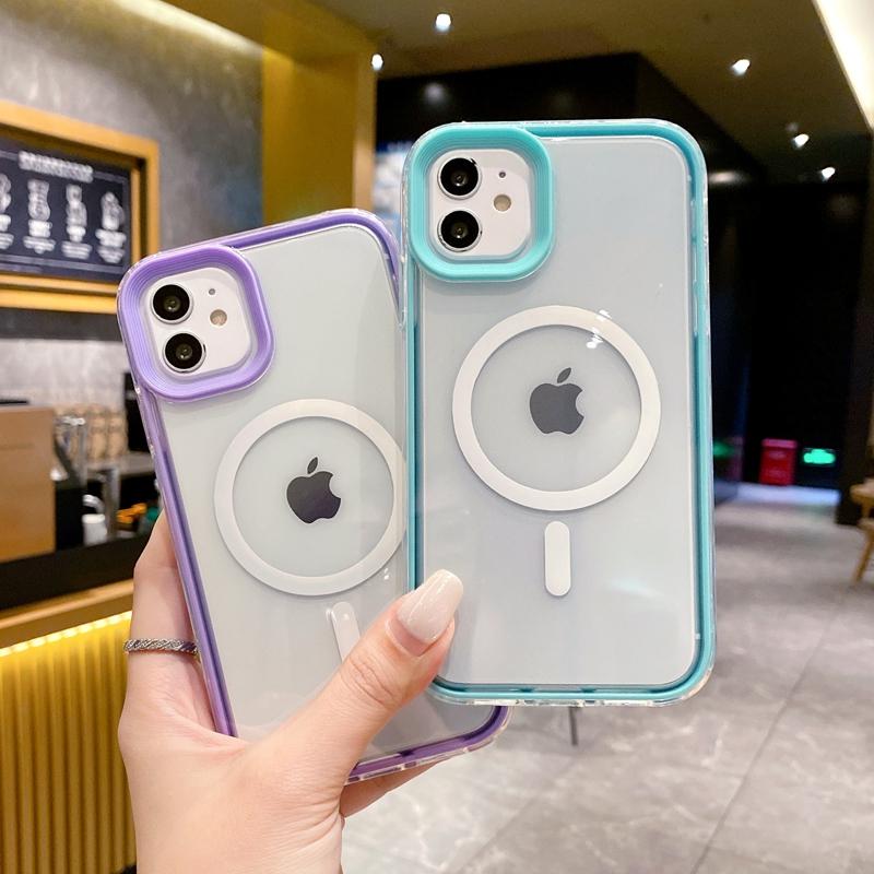 Luxury Transparent Wireless Charging Magsafe Phone Case For iPhone 11 12 13 14 15 Pro Max Magnetic Shockproof Bumper Cover