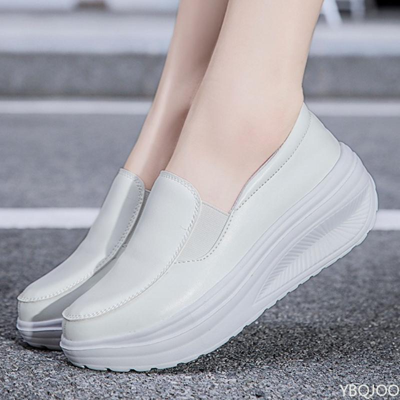 Spring Autumn New White Women's Sports Shoes with Thick Sole Increased Height Simple Comfortable Versatile Single Shoe