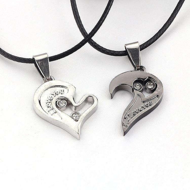 New Single Heart Couple Necklace Heart Shaped Diamond Pendant Valentine Gift Couple Pendant