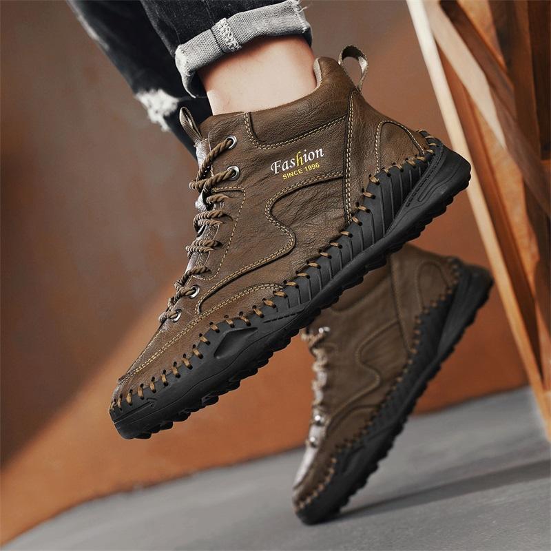 Plus Size Men Shoes Hand-stitching Leather Men Boots Split Leather Casual Leather Shoes Men Ankle Boots