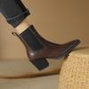 2024 New Autumn Women Boots Pointed Toe Chunky Heel Boots Genuine Leather Shoes for Women Concise Ankle Boots Platform Boots