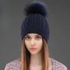 Women Double Deck Knitted Wool Hat Winter Natural Raccoon Fur Warm Caps Female Pom Pom Hats Ladies Fashion Skullies Beanies Cap