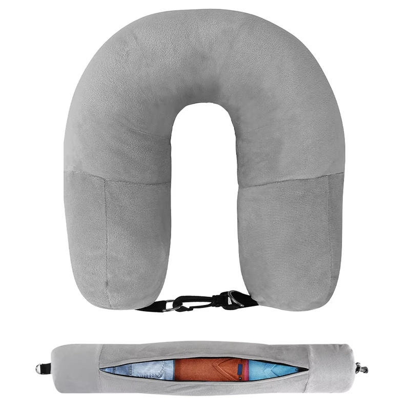 Travel Neck Pillow With Fillable Clothing U-Shaped Pillowcase Extra Storage Bag Velvet Neck Pillow Cover For Airplane Travel