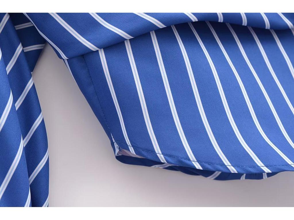 2024 Winter Women's European & American Batwing Sleeve Striped Shirt