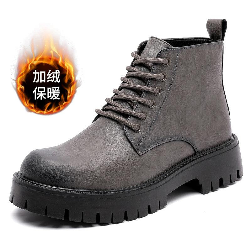 Martin Boots Men's 2025 Winter New Thick-soled 6-hole British Style Trend Warm High-top Leather Boots Velvet Short Boots