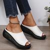 Fashion Women Leather Slippers White Ladias Retro Peep Toe Platform Shoes Clogs Slip On Sandals Wedges Sandles Zapatos Shoe